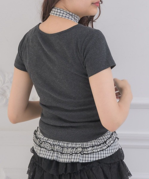 Emsexcite（エムズエキサイト） tシャツ チェック柄裾フリルCT