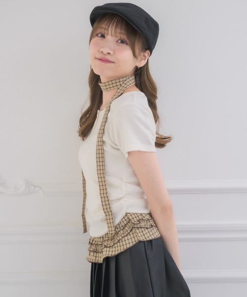 Emsexcite（エムズエキサイト） tシャツ チェック柄裾フリルCT