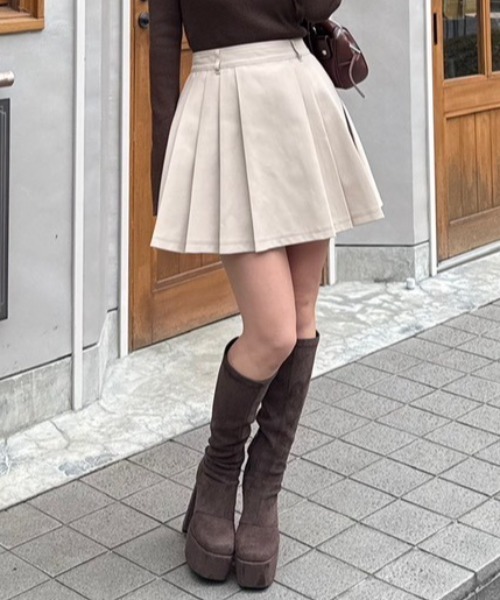 リエンダ rienda プリーツJ/W SK ベージュ　M rienda（リエンダ） スカート プリーツジャストウエストスカート 秋服
