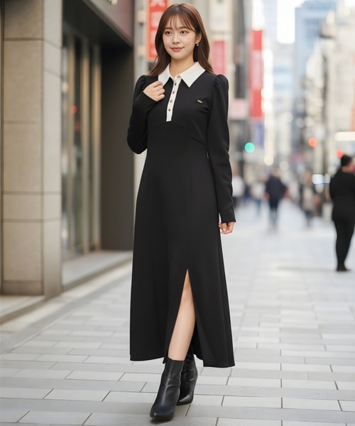 AND COUTURE（アンドクチュール） ワンピース 配色ポロ襟長袖