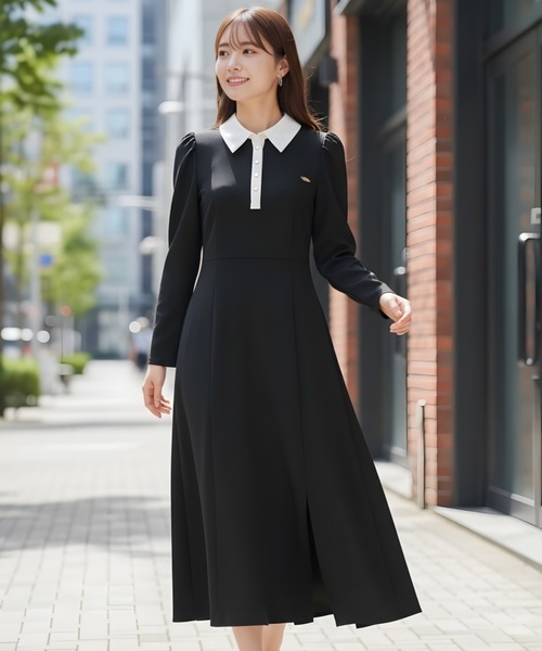 AND COUTURE（アンドクチュール） ワンピース 配色ポロ襟長袖