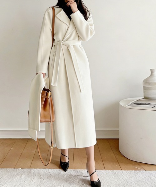 コート チェスターコート ウエストベルト付きパフスリーブコート