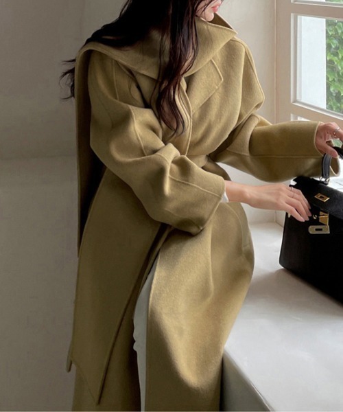 コート チェスターコート ウエストベルト付きパフスリーブコート