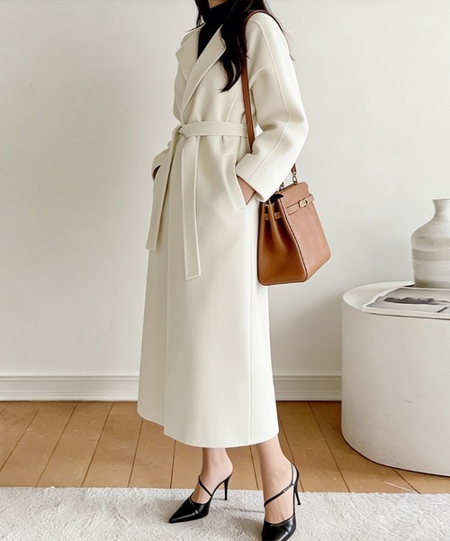 コート チェスターコート ウエストベルト付きパフスリーブコート