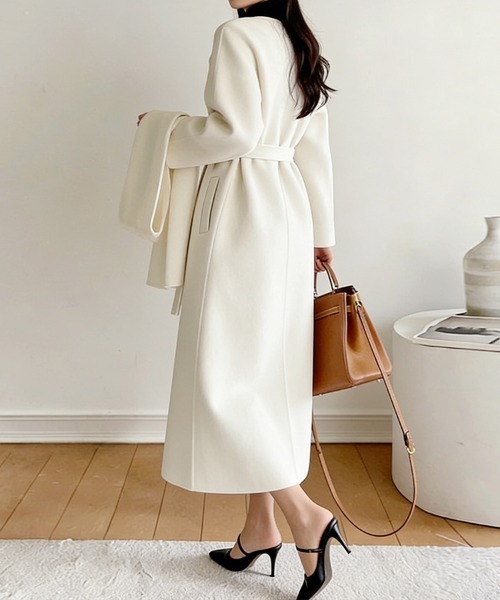 コート チェスターコート ウエストベルト付きパフスリーブコート