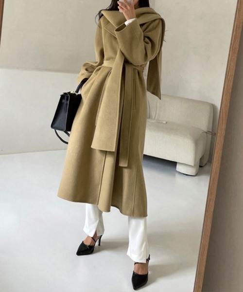 コート チェスターコート ウエストベルト付きパフスリーブコート