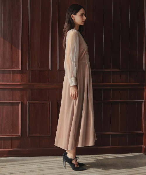 Callarus ドレス ジャガード切替デザインベロアワンピースドレス