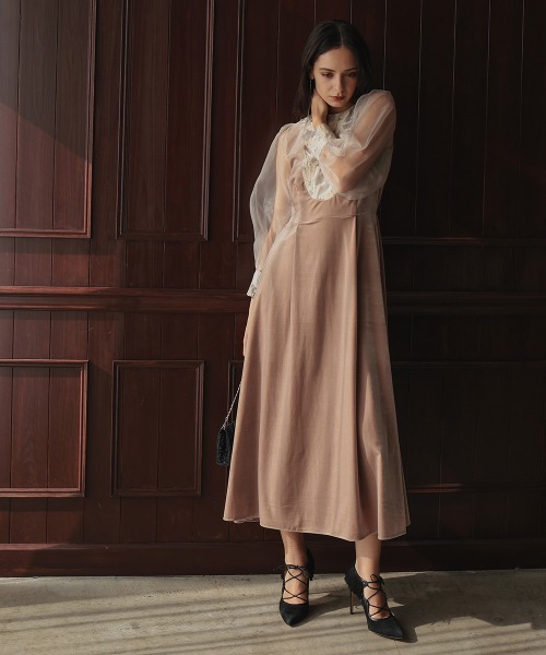 Callarus ドレス ジャガード切替デザインベロアワンピースドレス