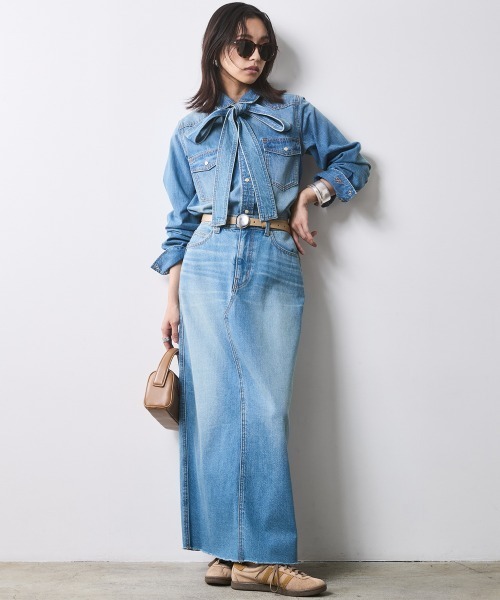 「CHIC STYLE」 デニムスカート M ライトブルー レディース_画像2