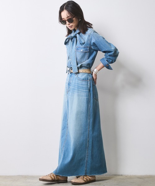 「CHIC STYLE」 デニムスカート M ライトブルー レディース_画像3