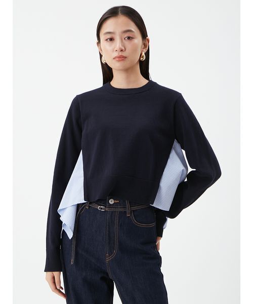 MILAOWEN ミラオーエン カシミヤコットンストライプドッキングニット Mila Owen（ミラオーウェン） ニット セーター カシミヤコットン