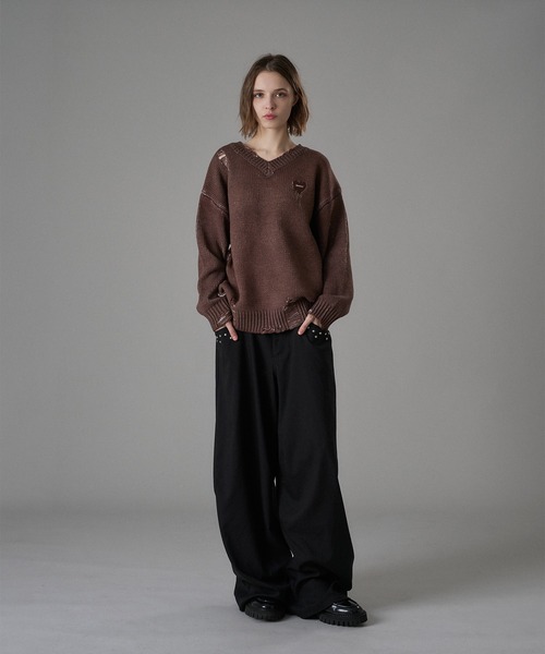 ONCILY（オンシェリー） セーター ニット VINTAGE LIKE DAMAGE V-NECK