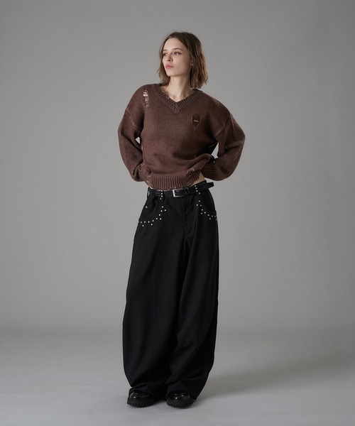 ONCILY（オンシェリー） セーター ニット VINTAGE LIKE DAMAGE V-NECK