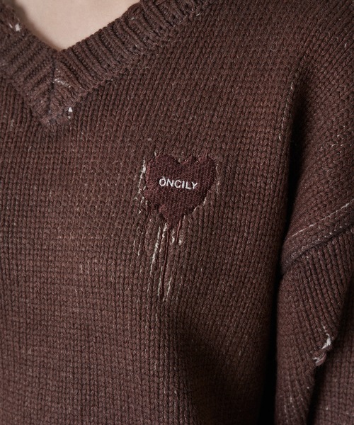 ONCILY（オンシェリー） セーター ニット VINTAGE LIKE DAMAGE V-NECK