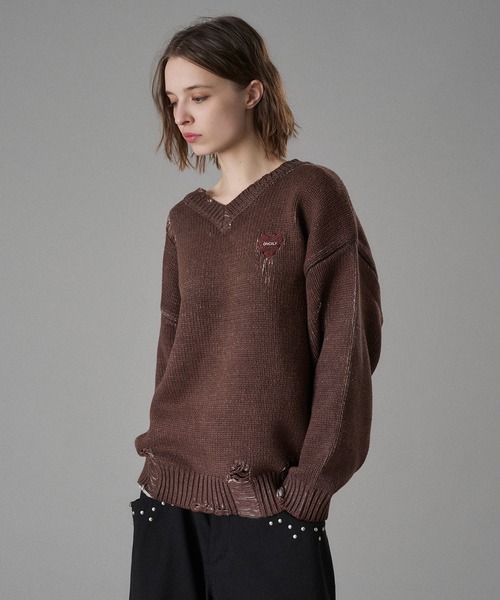 ONCILY（オンシェリー） セーター ニット VINTAGE LIKE DAMAGE V-NECK