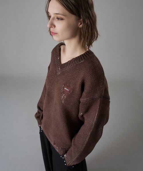 ONCILY（オンシェリー） セーター ニット VINTAGE LIKE DAMAGE V-NECK