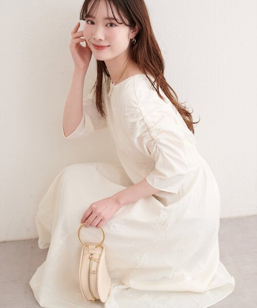 natural couture ワンピース フラワージャガードジゴスリーブ