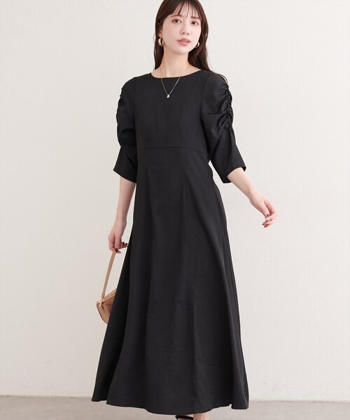natural couture ワンピース フラワージャガードジゴスリーブ