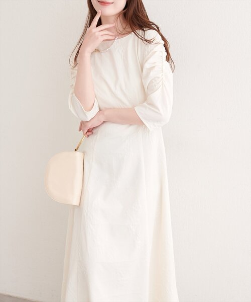 natural couture ワンピース フラワージャガードジゴスリーブ