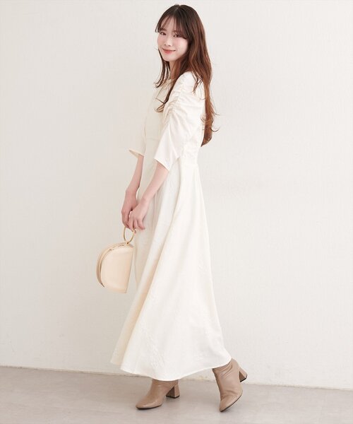 natural couture ワンピース フラワージャガードジゴスリーブ