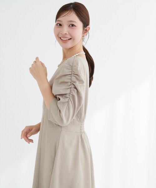 natural couture ワンピース フラワージャガードジゴスリーブ