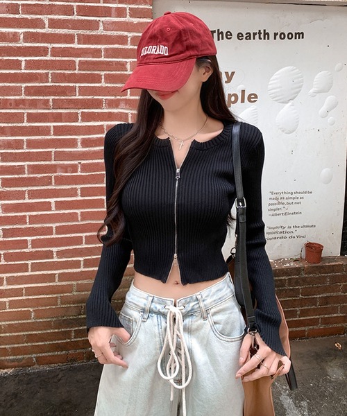 カーディガン リブクルー ダブルジップショートカーディガン レディース | lulufa | 06