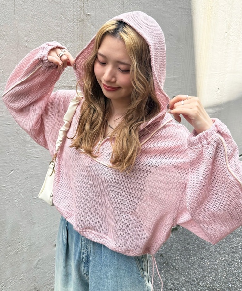 「DOUBLE NAME」 プルオーバーパーカー FREE オフホワイト レディース_画像3