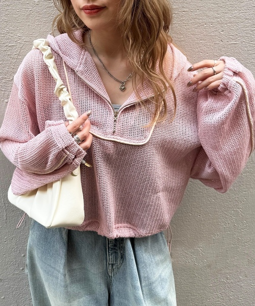 「DOUBLE NAME」 プルオーバーパーカー FREE オフホワイト レディース_画像4