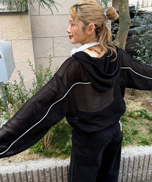 「DOUBLE NAME」 プルオーバーパーカー FREE オフホワイト レディース_画像6