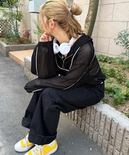 「DOUBLE NAME」 プルオーバーパーカー FREE オフホワイト レディース_画像8