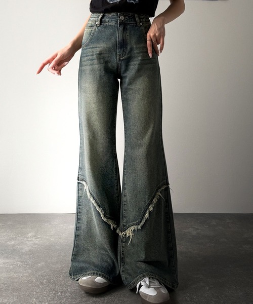 「mily bilet」 ブーツカットデニムパンツ LARGE ブラック レディース_画像3