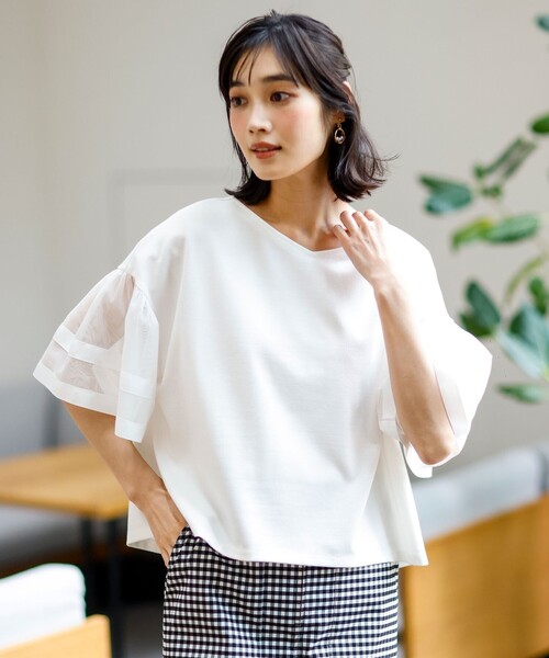 ANY SIS（エニィスィス） tシャツ ゆるVネックチュールフリル袖 プル 