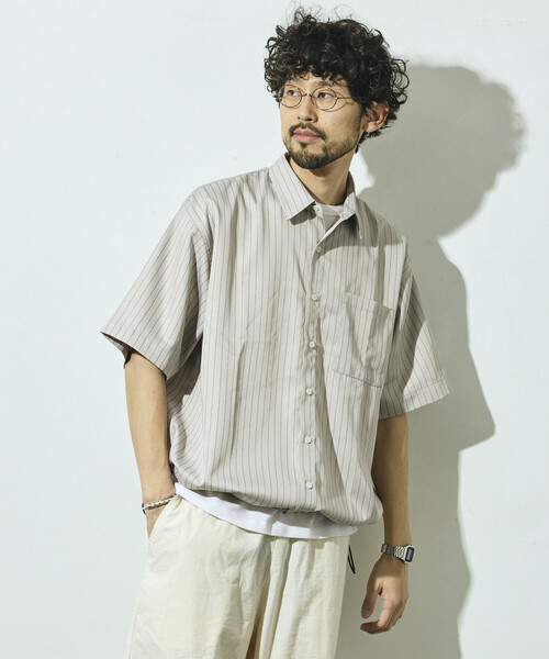 Firsthand（ファーストハンド） シャツ 半袖 スピンドル ストライプ