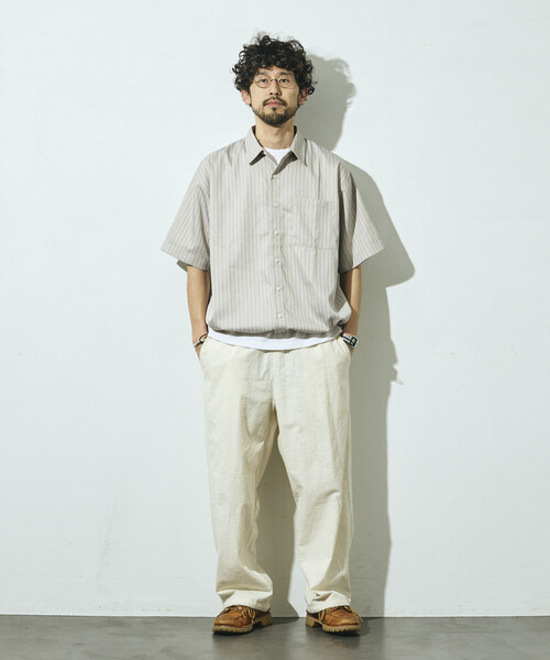 Firsthand（ファーストハンド） シャツ 半袖 スピンドル ストライプ