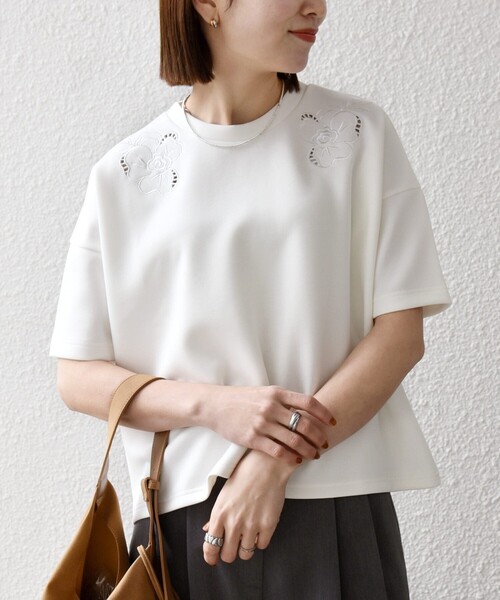 SHIPS any tシャツ any:「洗濯機可能」エンブロイダリー ショート