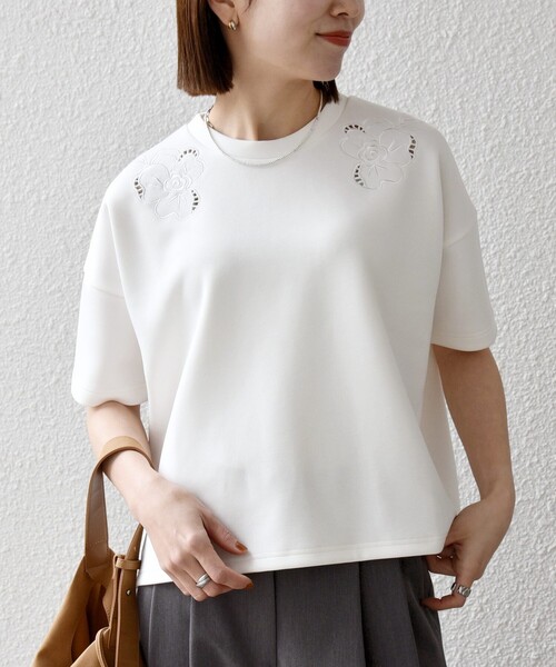 SHIPS any tシャツ any:「洗濯機可能」エンブロイダリー ショート