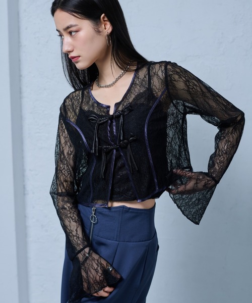 Ellno de Mavie（エルノデメヴィ） ブラウス シャツ パイピングレース