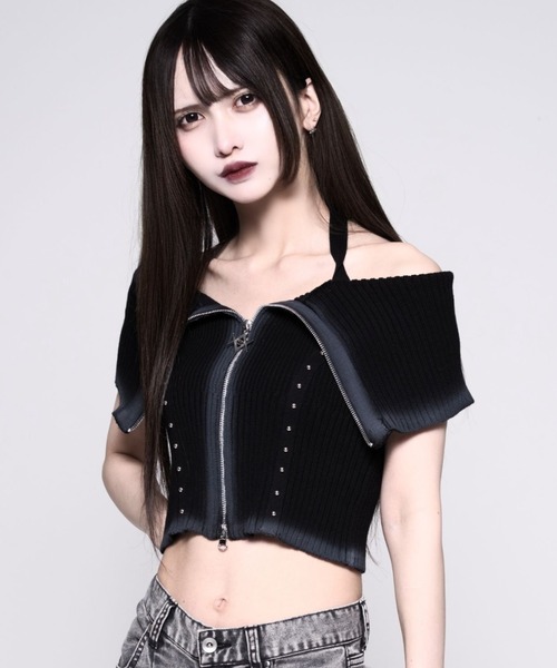 REFLEM（レフレム） 「REFLEM/レフレム」オフショルZIPニットトップス 