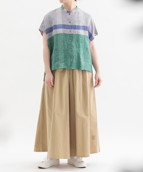 ꕤ新品ꕤ nop de nod/今季 リネンパネルチェック後ろフリルシャツ nop de nod（ノップドゥノッド） リネンシャツ ブラウス シャツ 夏