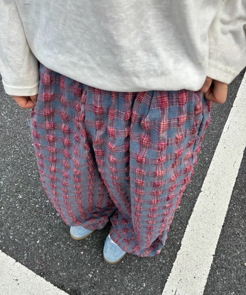 FreeZone スラックス バブルグレンチェック ワイドルーズパンツ メンズ