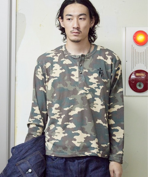 ROOP TOKYO ヘンリーネック tシャツ ワンポイント刺繍ワッフルヘンリー