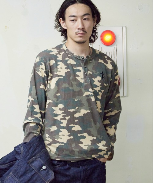 ROOP TOKYO ヘンリーネック tシャツ ワンポイント刺繍ワッフルヘンリー