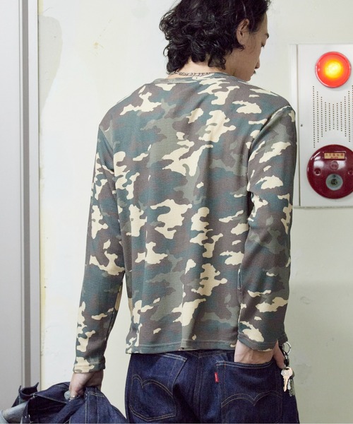 ROOP TOKYO ヘンリーネック tシャツ ワンポイント刺繍ワッフルヘンリー