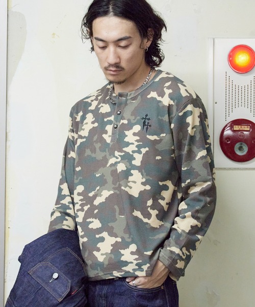 ROOP TOKYO ヘンリーネック tシャツ ワンポイント刺繍ワッフルヘンリー