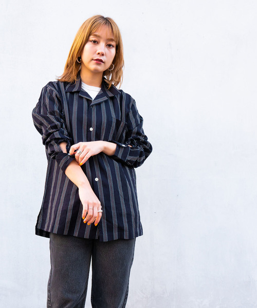 ブラウス シャツ DETAILS / オープンカラーシャツ”dot stripe レディース メンズ