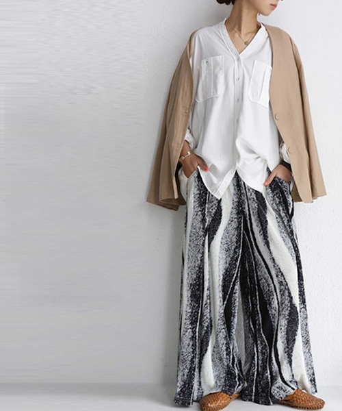 antiqua（アンティカ） パンツ ニュアンス柄プリーツパンツ レディース  