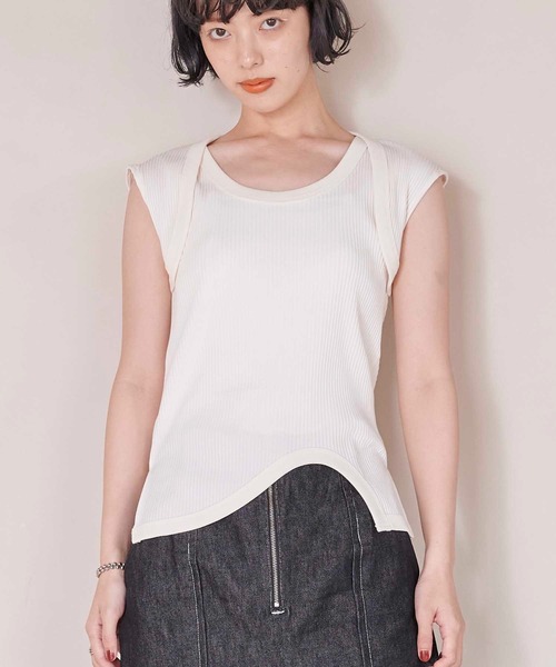 tシャツ インバートレイヤードリブトップ レディース