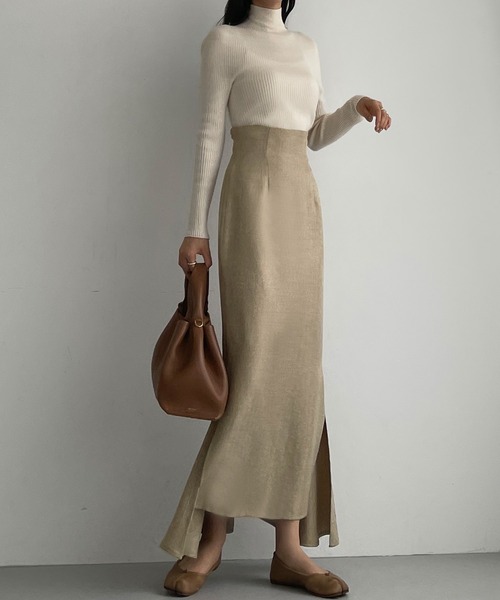 Louere スカート ハイウエストヘリンボーンスリットマーメイド Louere スカート ハイウエストヘリンボーンスリットマーメイド