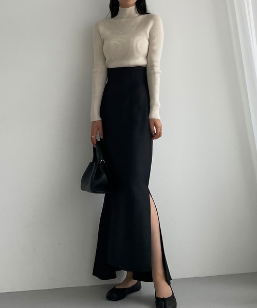 Louere スカート ハイウエストヘリンボーンスリットマーメイド Louere スカート ハイウエストヘリンボーンスリットマーメイド