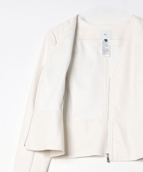 極美品✨ SOV. レザー ジャケット　ノーカラー　フリル セール】フェイクレザー袖フリルジャケット（ノーカラー